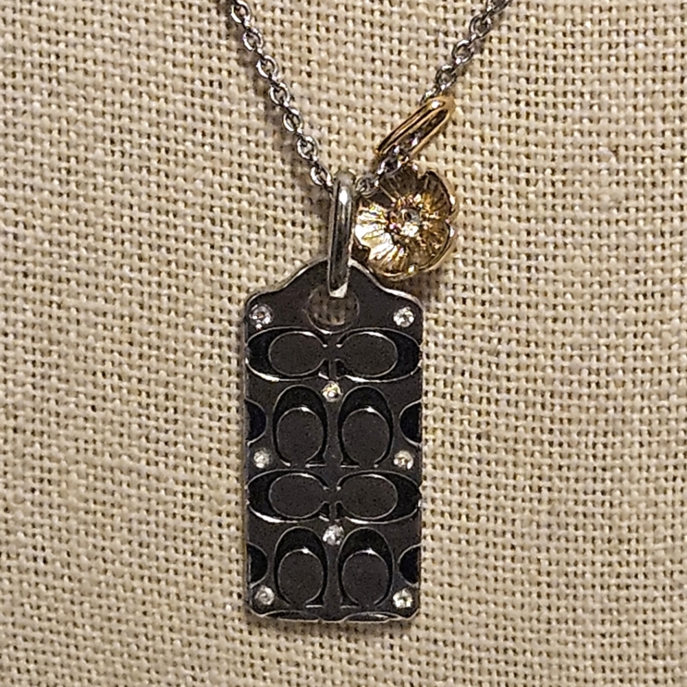 Coach Silver Quilted C Pendant Necklace